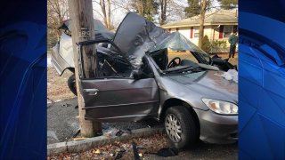 A woman died Sunday, Dec. 22, 2019 following a single-vehicle car crash in Brockton, Massachusetts.