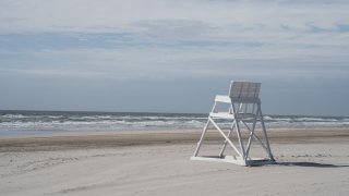 Empty lifeguard chair in Avalon, New Jersey.