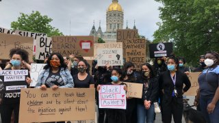 Hartford Capitol Avenue protest with signs Tuesday (2)