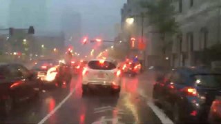 Heavy rain in Boston near Northeastern University