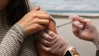Flu Vaccine Being injected into a woman's arm.