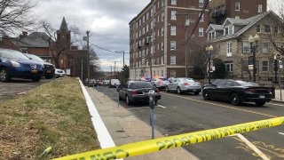 Police tape outside courthouse in Bridgeport