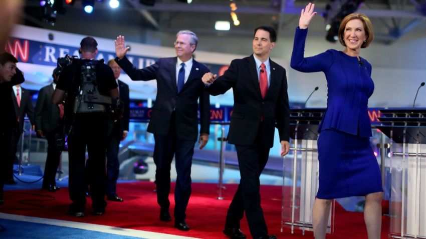TLMD-carly-fiorina-scott-walker-jeb-bush-debate-republicano-aspirantes-candidatos-republicanos-nominacion-presidencial-Getty-Images-488655666