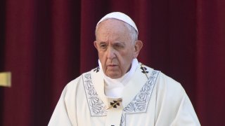 In this file photo, Pope Francis celebrates a mass for the Feast of Corpus Domini in the parish of Santa Maria Consolatrice in Casal Bertone neighborhood, Rome, Italy, 23 June 2019.