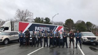 State Troopers from Massachusetts, Rhode Island, and Connecticut are escorting a Patriots tractor-trailer full of N95 masks destined for New York.