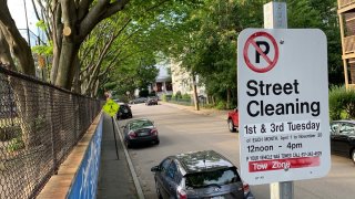 A street cleaning sign in Boston