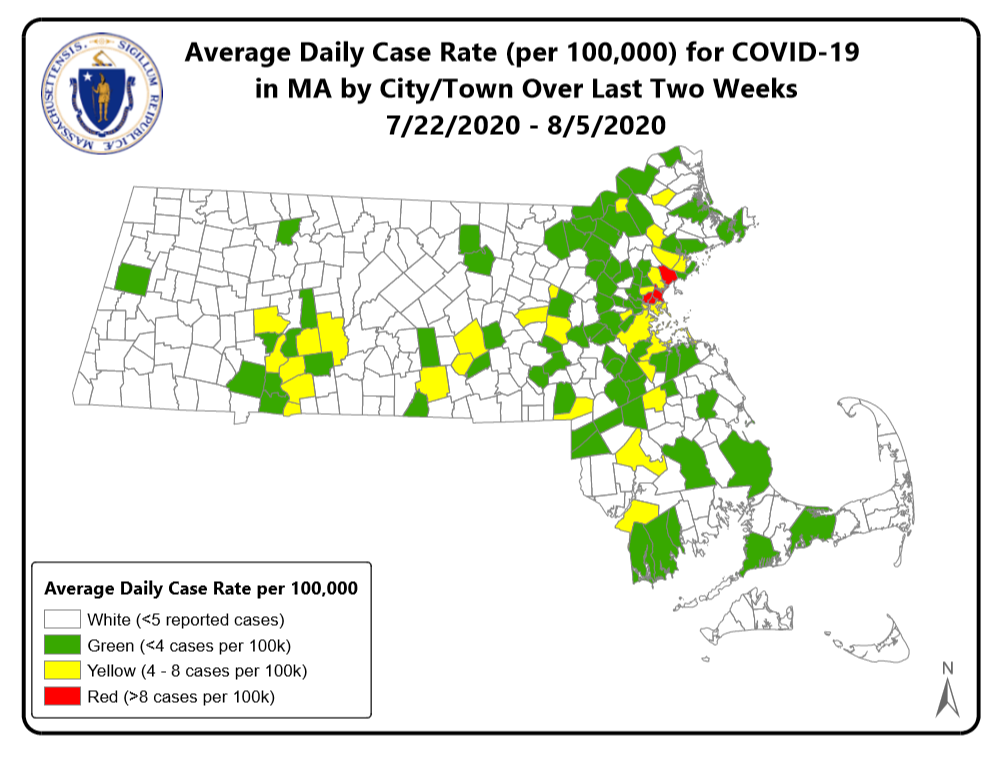 Average Daily Coronavirus Case Rate for Massachusetts