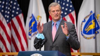 Massachusetts Gov. Charlie Baker speaks during a news conference on the state budget