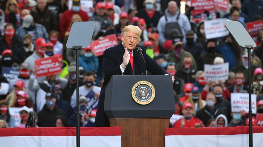 President Donald Trump speaks at a Make American Great Again rally in New Hampshire.