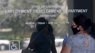 An entrance to the California State Employment Development Department building in Canoga Park, California.