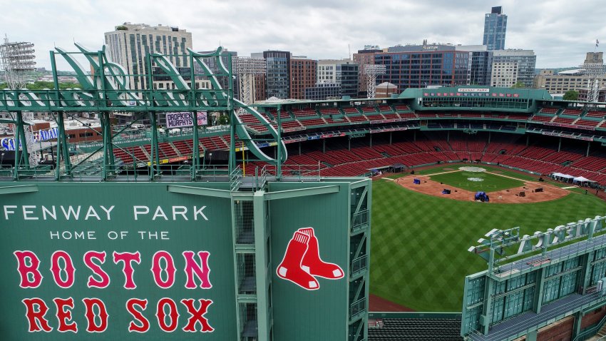 BOSTON, MA – MAY 29: Crews set up for Dropkick Murphys’ and Bruce Springsteen’s "Streaming outta Fenway" concert in Fenway Park on May 29, 2020. While no fans will be able to attend, the concert will be broadcasted for free on the bands social media platforms. (Photo by Blake Nissen for The Boston Globe via Getty Images)