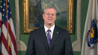 Gov. Charlie Baker gives the State of the Commonwealth address from the Massachusetts State House