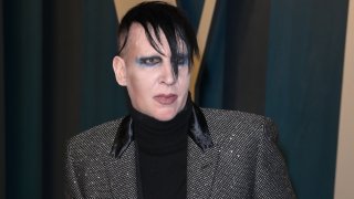 This Feb. 9, 2020, file photo shows Marilyn Manson at the 2020 Vanity Fair Oscar Party at Wallis Annenberg Center for the Performing Arts in Beverly Hills.