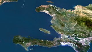 Haiti, true color satellite image with border