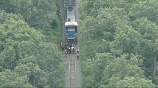 First responders at the scene of a train crash in Chelmsford, Massachusetts