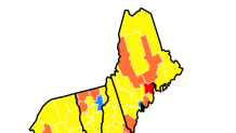 A map showing community transmission rates of COVID-19 in Maine