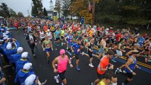 Hopkinton, MA - October 11: The start of the 125th Boston Marathon in Hopkinton, MA on Oct. 11, 2021. (Photo by David L. Ryan/The Boston Globe via Getty Images)