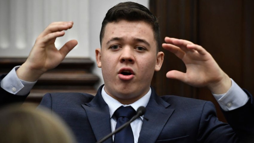 Kyle Rittenhouse testifies during his trial at the Kenosha County Courthouse, Nov. 10, 2021 in Kenosha, Wisconsin.