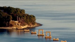 Part of the structure left behind from the bridge from Quincy, Massachusetts, to Long Island in Boston Harbor