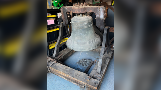 In this handout photograph provided by Amy Miller, a bronze bell forged in 1834 by Paul Revere's son, Joseph Warren Revere, is readied for shipping in Chino Hills, Calif