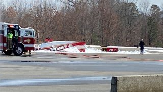 Plane after it flipped over at Robertson Field in Plainville