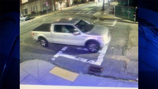 A Ford pickup truck involved in a suspicious incident in the Boston University South Campus area late Friday, May 13, 2022.