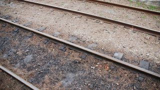 close-up on railway tracks