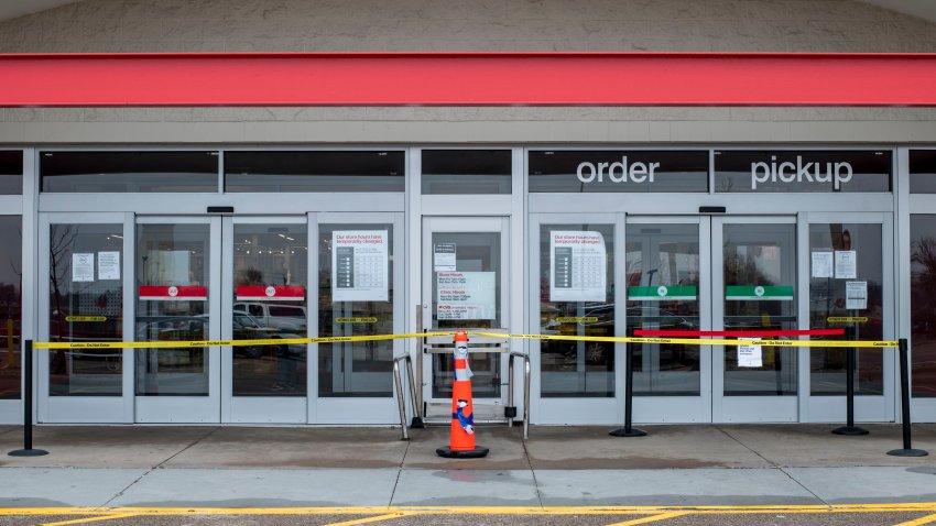 Shoreview, Minnesota, Target closes one entrance to control the flow of people entering and leaving the store due to the coronavirus pandemic