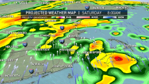 A graphic showing expected rainfall over the Boston area on Saturday, Nov. 12, 2022.