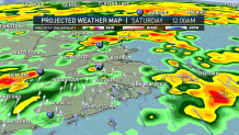 A graphic showing expected rainfall over the Boston area on Saturday, Nov. 12, 2022.