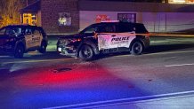 A damaged Waterbury Police cruiser