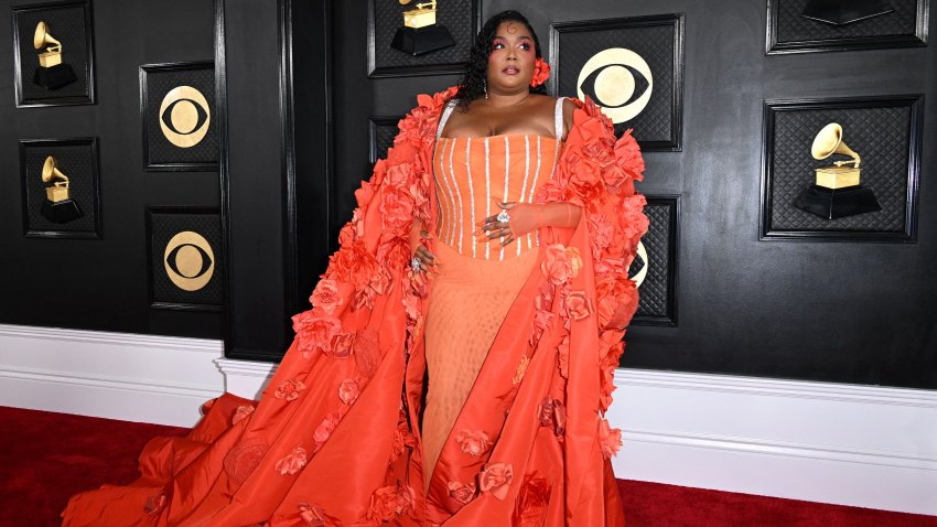 US singer Lizzo arrives for the 65th Annual Grammy Awards at the Crypto.com Arena in Los Angeles on Feb. 5, 2023.