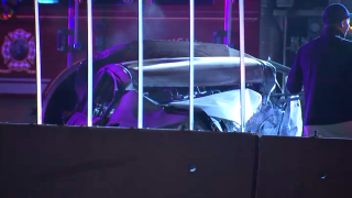 A car left damaged after a crash in West Bridgewater