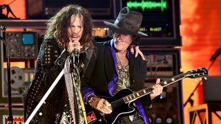 Steven Tyler and Joe Perry of Aerosmith perform onstage during the 62nd Annual Grammy Awards at Staples Center on January 26, 2020 in Los Angeles.