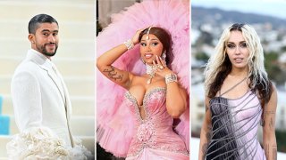 De izquierda a derecha, Bad Bunny, Cardi B y Miley Cyrus.