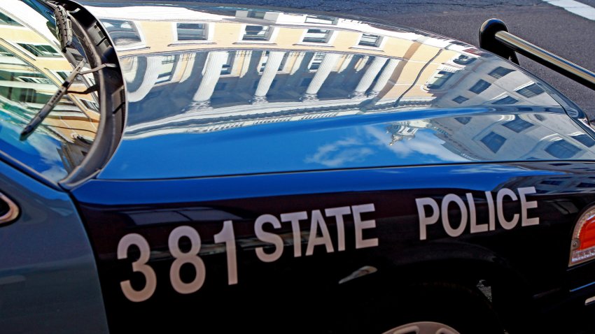 A parked Massachusetts State Police cruiser. (Photo by Matthew West/MediaNews Group/Boston Herald via Getty Images)