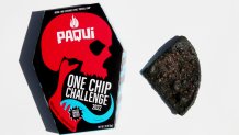 A 2022 photo of the chip from the One Chip Challenge and its packaging. A social media trend has caused some children to vomit and sweat profusely after participating in the challenge, prompting some principals in California to issue a warning last year.