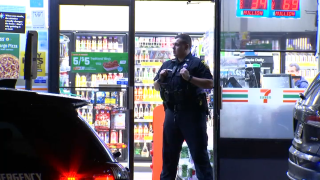 Police at a 7-Eleven in Watertown, Massachusetts, following a robbery on Oct. 16, 2023.