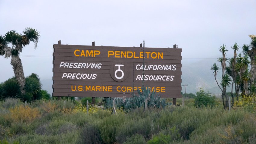 Oceanside, CA / USA – April 25, 2019: Sign for Marine Corps Base Camp Pendleton on the 5 Freeway