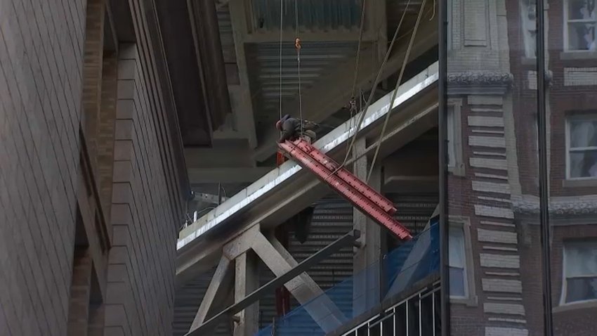 A steel beam that fell amid a construction project at South Station Tower in Boston on Wednesday, March 20, 2024.