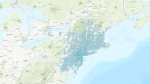 A U.S. Geological Survey map showing where people felt a 4.7 magnitude earthquake that shook the Northeast Friday, April 5, 2024.