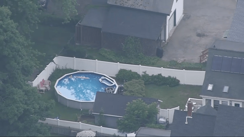 A backyard pool in Haverhill, Massachusetts, on Thursday, June 20, 2024. hours after a toddler was pulled out in critical condition.