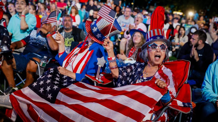 Boston, MA – July 4: A woman sings along while sitting in the front row at The 2023 Boston Pops Fireworks Spectacular. (Photo by Erin Clark/The Boston Globe via Getty Images)