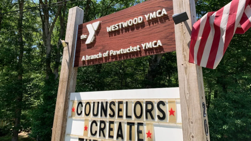 A sign for Camp Westwood YMCA in Coventry, Rhode Island