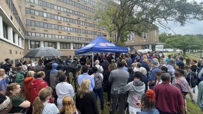 Many Carney Hospital employees and Dorchester residents gathered at the Monday press conference outside the hospital, seeking information about the planned closure of the hospital.