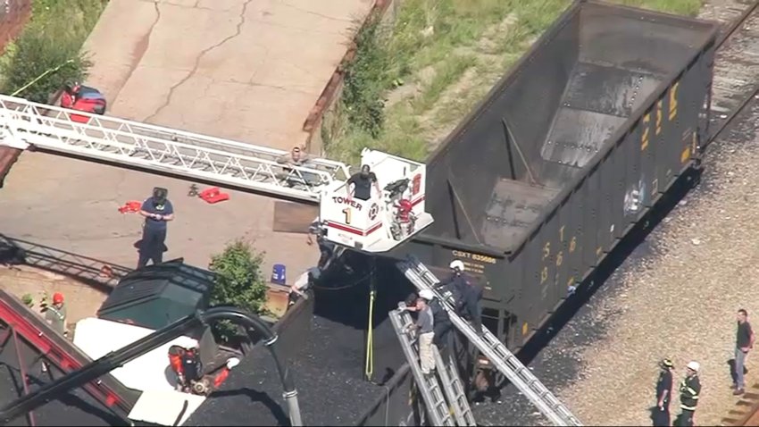 First responders working a technical rescue in Bridgewater, Massachusetts, on Tuesday.