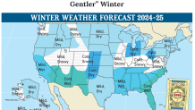 The Old Farmer's Almanac's 2024-2025 winter weather prediction map for the U.S.