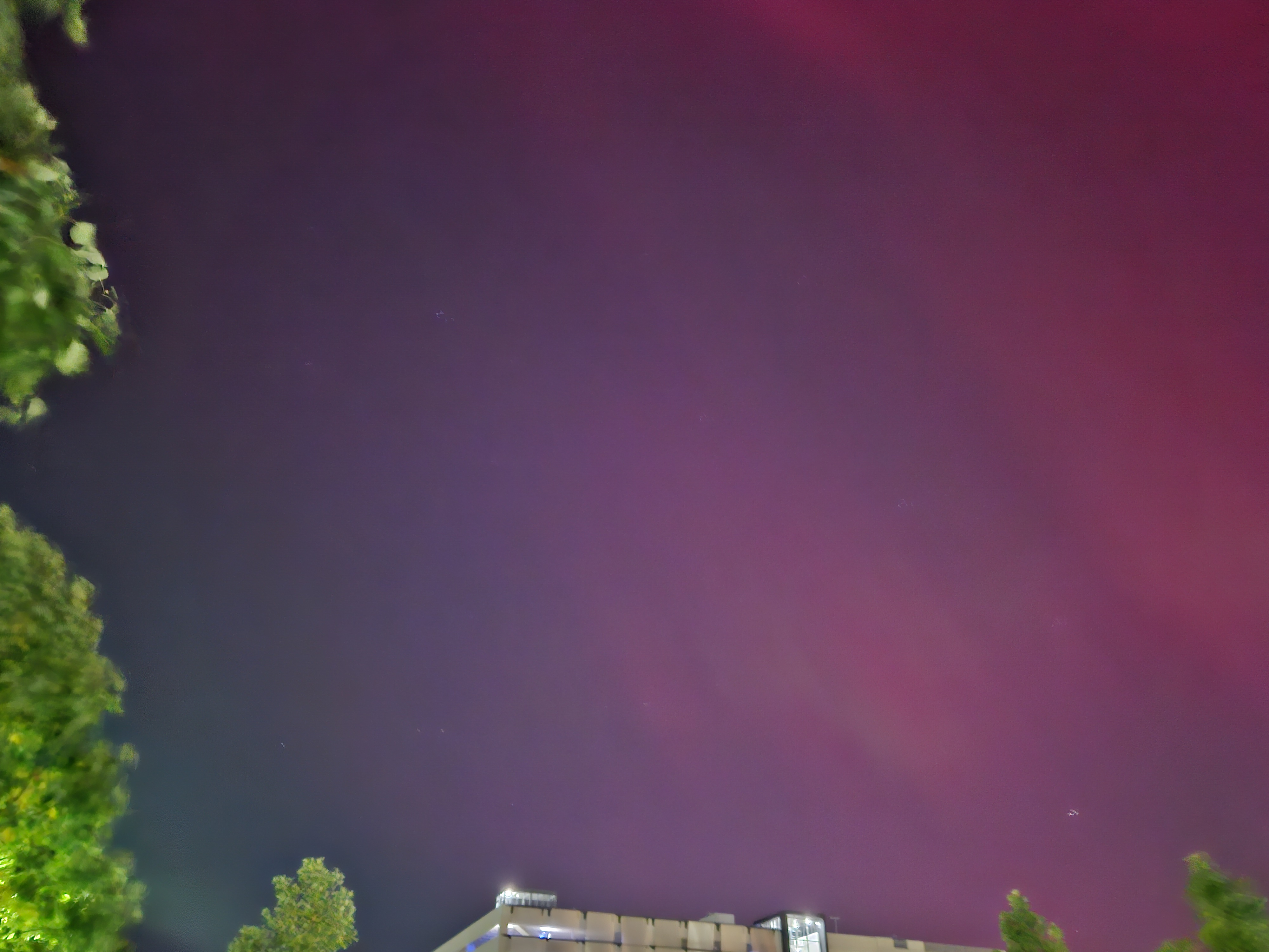 Northern lights over the NBC Boston Media Center in Needham, Massachusetts.