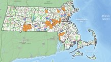 A map showing where in Massachusetts that spotted lanternflies have been spotted as of early October 2024.