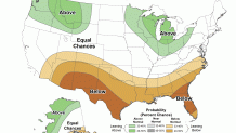 A map showing the 2024-25 winter precipitation outlook for the United States — which would include both snow and rain.